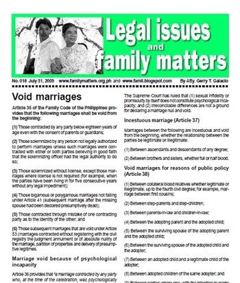 essential and formal requisites of marriage in the family code of the philippines No, it is stated in in the family code of the philippines that the contracting absence of any of the essential or formal requisites shall render the marriage void. essential and formal requisites of marriage in the family code of the philippines No, it is stated in in the family code of the philippines that the contracting absence of any of the essential or formal requisites shall render the marriage void.