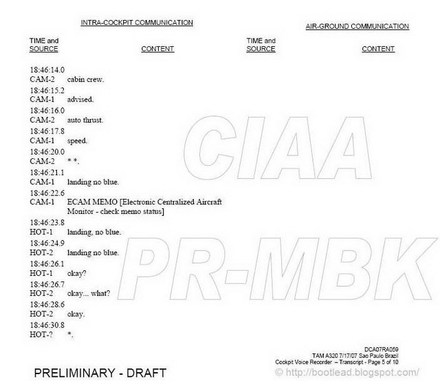 B O O T L E A D: Transcript of Cockpit Voice Recorder from Flight 3054 ...