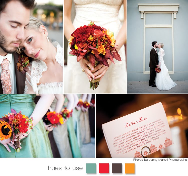 A Texas bride uses traditional red and yellow hues of fall with a tingle of