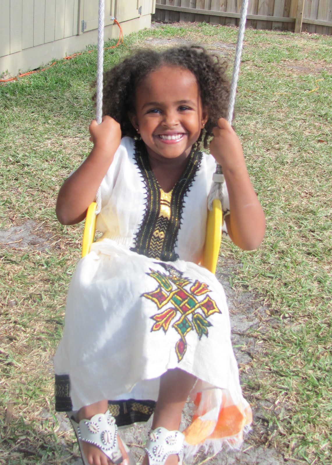 Afro Ethiopia Christmas Kid Short Sleeve Dress Melkam Gena Yegena Abat LT05 main image 1