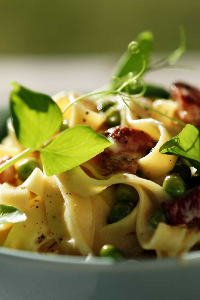 Just Cook It Summer Food Tagliatelle with peas and bacon