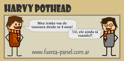 Tirinha Harvy Pothead #7: 'Ainda tá voando?'-Tradução: Ordem da Fênix Brasileira