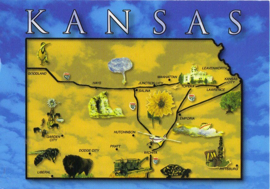 POSTCARD EXCHANGE USA State map of Kansas
