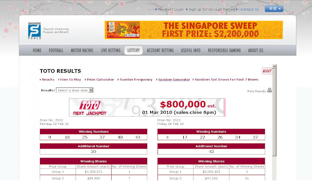  ... .com.sg/Lottery – Singapore Pools Sweep Lottery – TOTO 4D Results