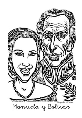 colorear Manuela y Simón Bolívar,