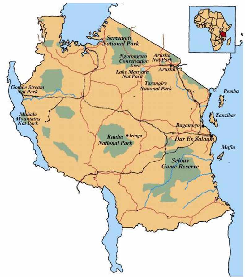Карта танзании с национальными парками