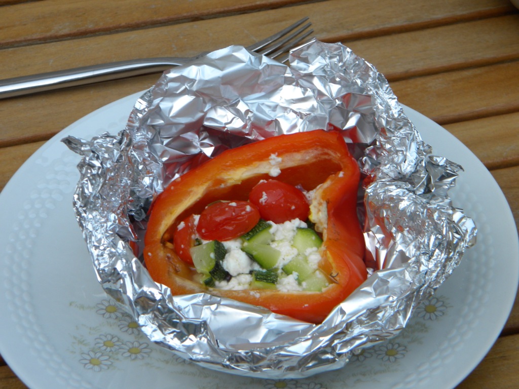 Gevulde paprika op de BBQ (veggie)