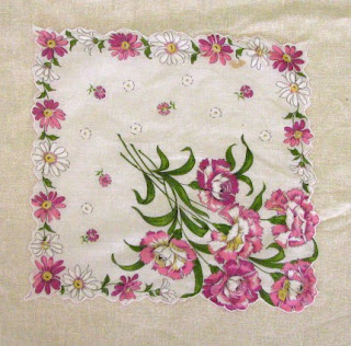 vintage hankie embroidered with pink and white flowers