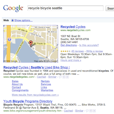 Google search for recycle bicycle Seattle