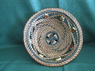pine needle basket with beads