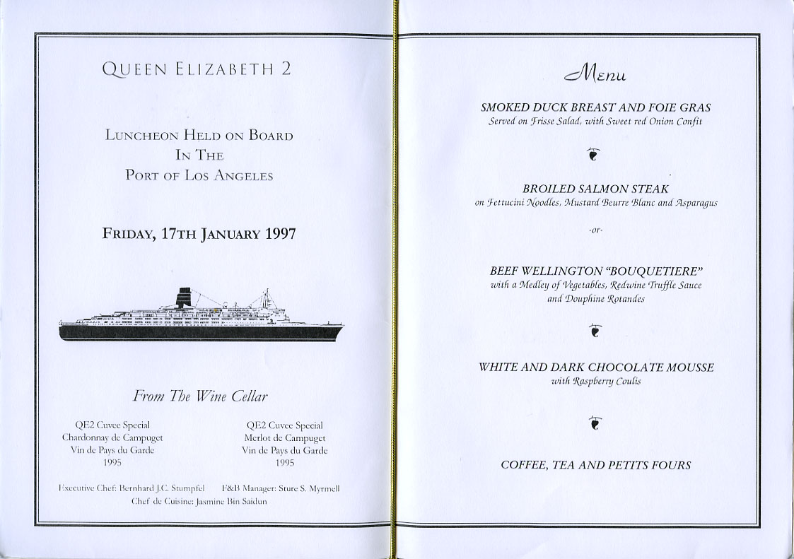 Cruise Ship Menus QE2 Queen Elizabeth 2 Lunch Menu