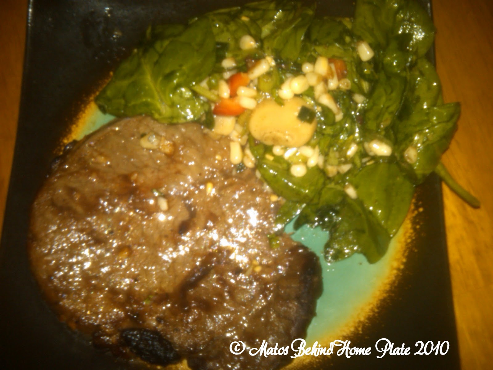 Matos Behind Home Plate Garlic Steak & ChiliLime Corn and Spinach Salad