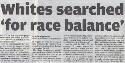 Metro headline: Whites searched for race balance