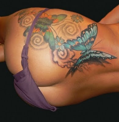 Sexy Butterfly Butt Tattoo and Side Body Tattoo