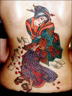 Sexy Geisha Back Body Tattoo Design
