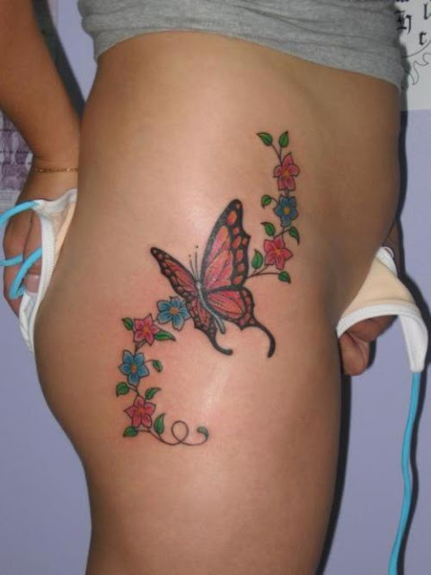 Butterfly and Flower Tattoo Design - Feminine Tattoos