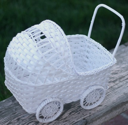 MHD Wholesale: White Baby Carriage Basket Baby Shower Decoration 