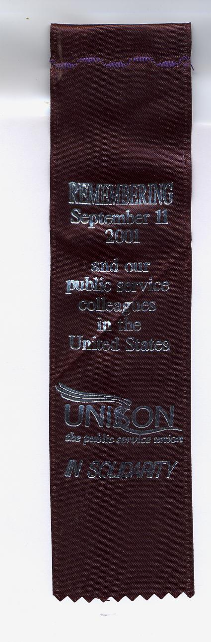 COHSE: 9/11 UNISON Badge & Ribbon - We Shall Remember