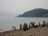 Haeundae Beach, looking south--note lighthouse at point