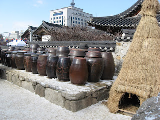 Hanok Village, kimchi pots in courtyard