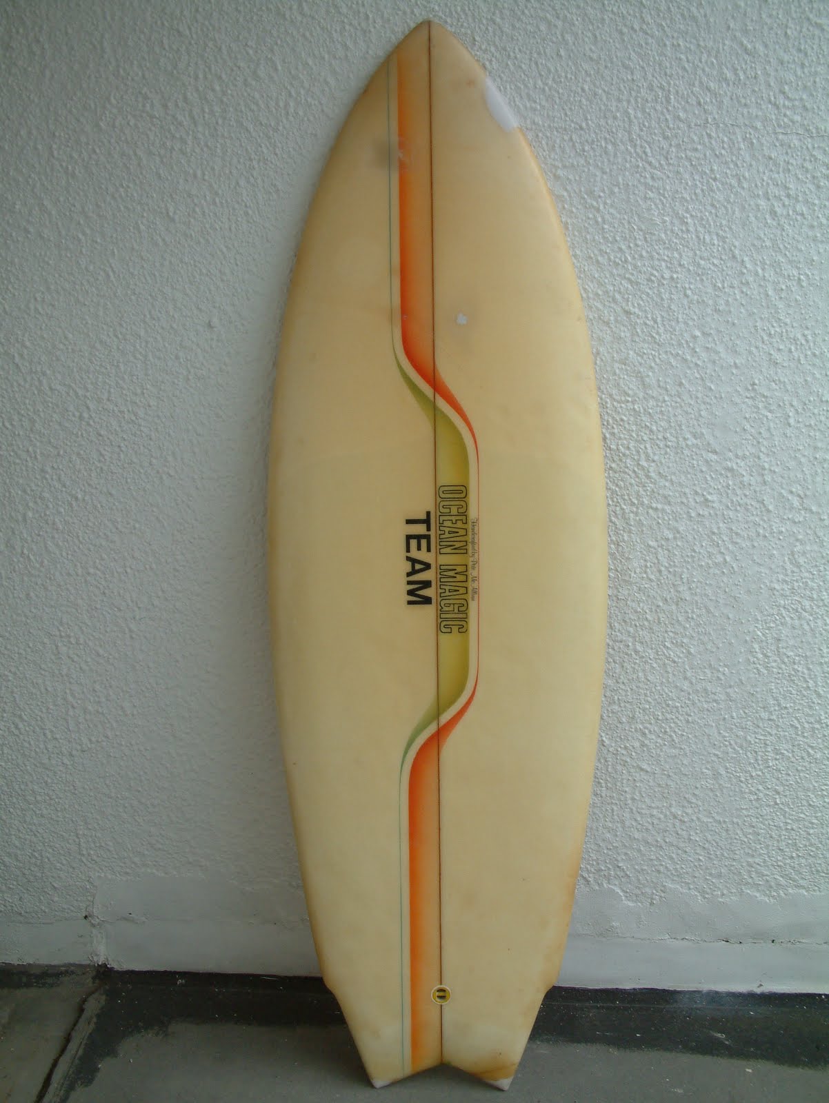 vintage surfboard collector UK Ocean Magic team board by Mooney McAllum