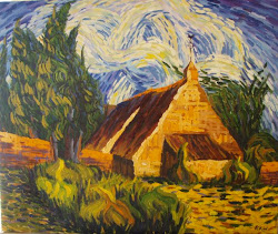 van gogh farm painting stretched 20x26 done canvas oil gohg anastasia