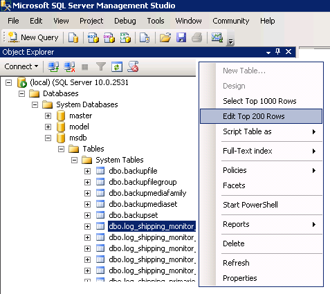 Nicholas Bisciotti's Blog: SQL Server 2008: Edit Top 200