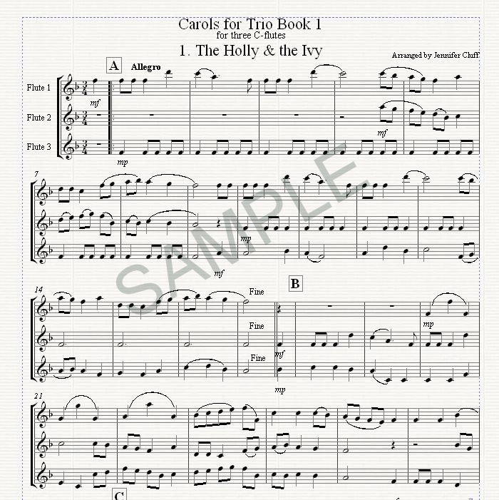 Jennifer Cluff Christmas Carols For Flute Trio