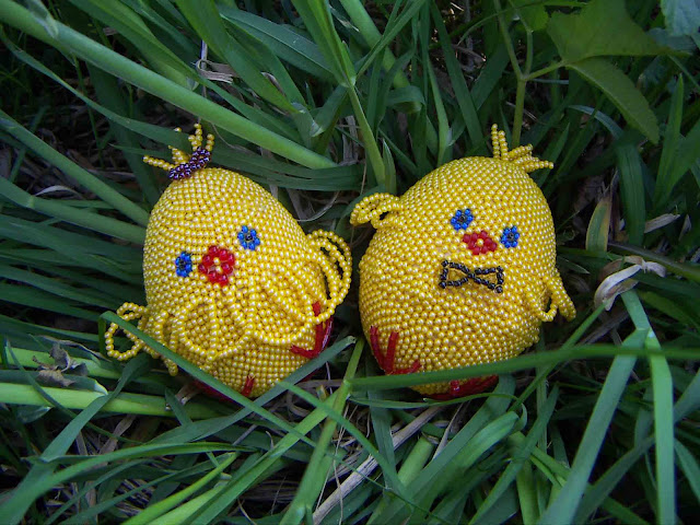 Baby Chickens Beaded Easter Eggs Made in Ternopil Ukraine