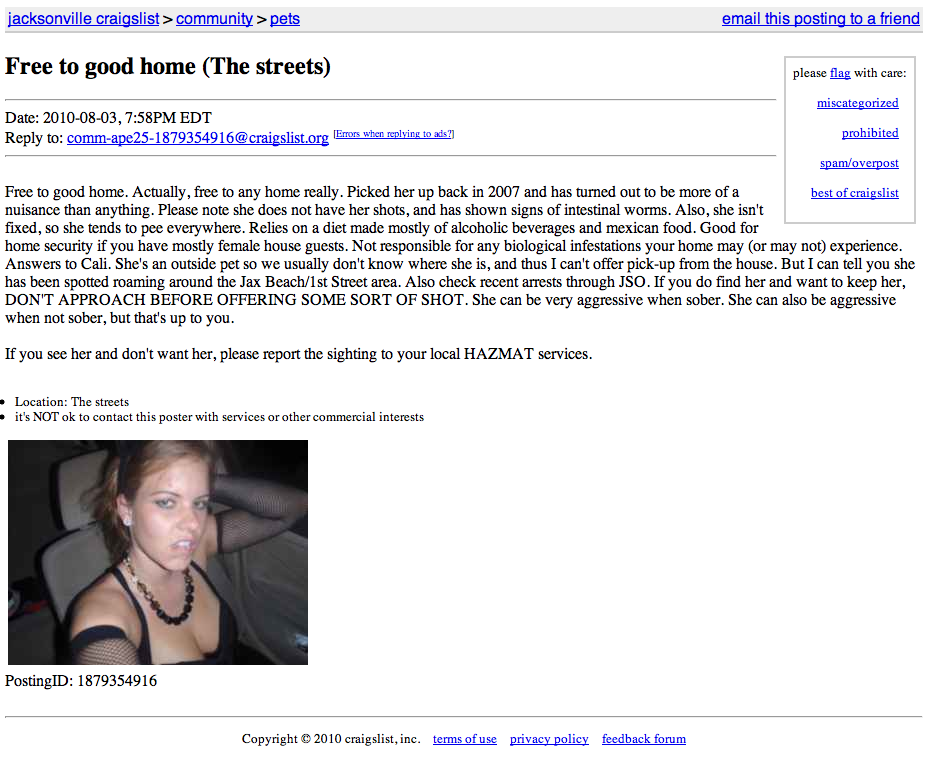 Idiot Ballroom Awesome Craigslist Postings "Free To Good Home"