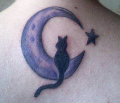 tatuagem gato lua crescente e estrela