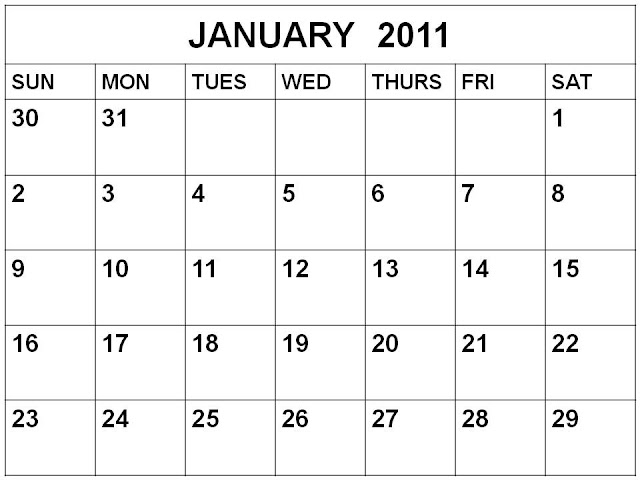 To download and print this Free Monthly Blank Calendar 2011 January: