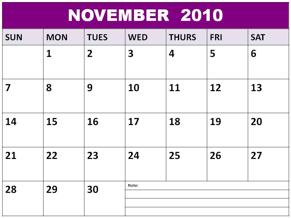 november 2010 calendar. Blank November 2010 Calendar