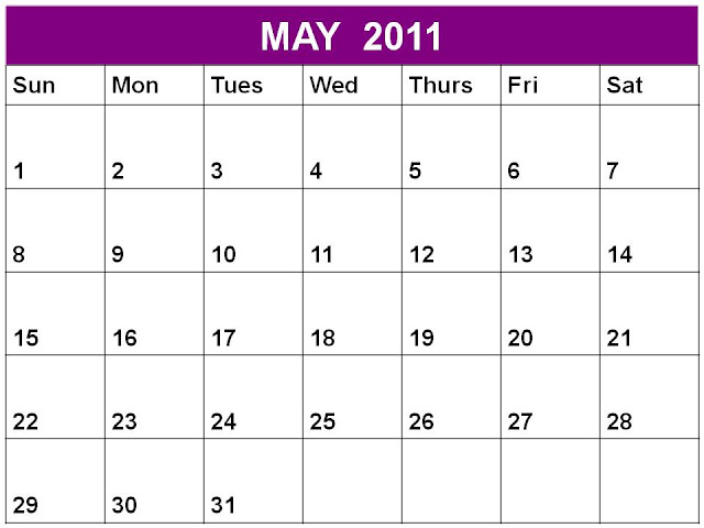 Free printable Planner 2011 May or Blank Calendar May 2011