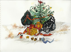 christmas cards farm watercolor tree chickens ground paintings decorating gifts java wrapping