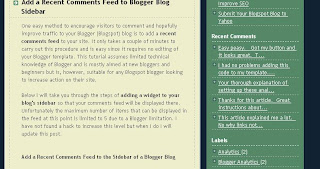 View of Blog Know How Site with Recent Comments Feed Widget Installed