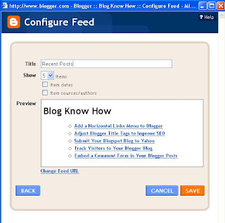 Add Site Feed Widget to Blogger Sidebar and Preview Site Feed of Recent Posts