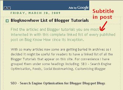 blogger Blog with Subtitle Under Post for Emphasis and Search Engine Friendliness