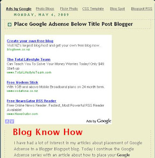 Google Adsense Placement Below Blogger Post Title 
