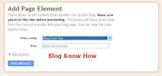 Blogger Add Page Element Page to insert email subscription widget into your blog