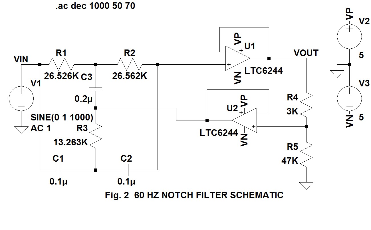 60 Hz Notch Filter Circuit Diagram