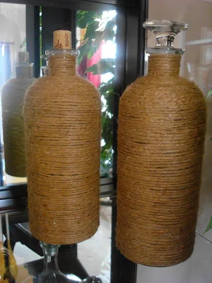 Decorative jars with glue and jute string