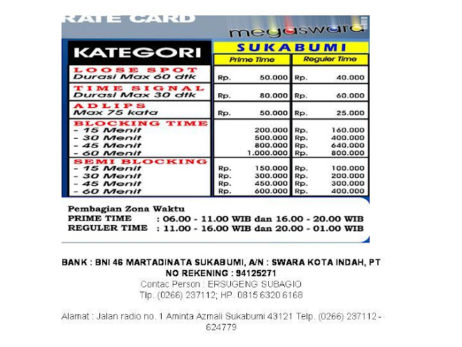 RATE CARD
