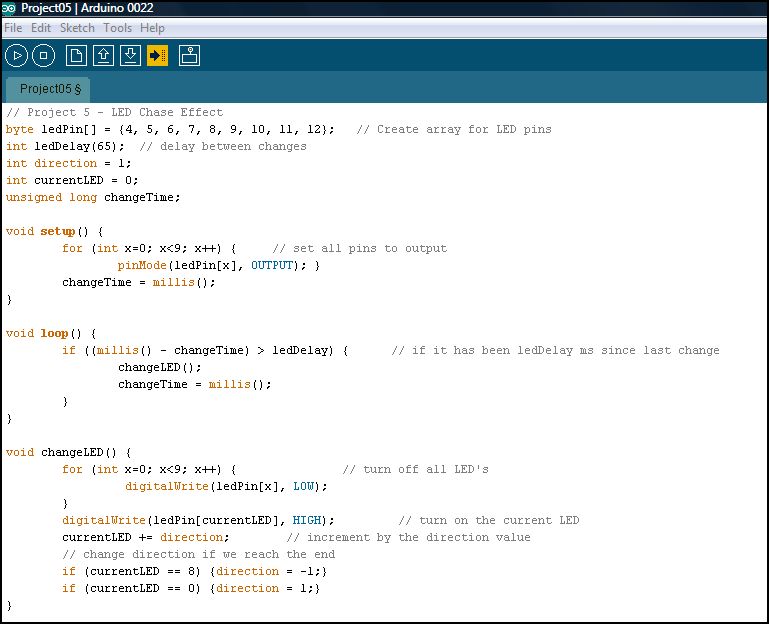 Hands On Arduino Project 5 LED Chase Effect