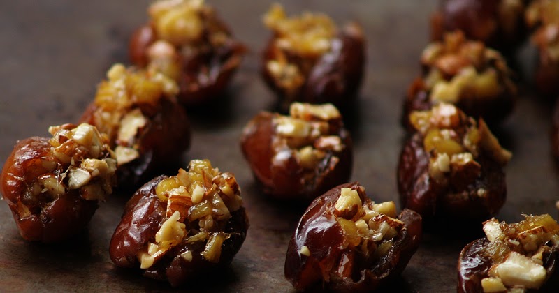 Aubergine, Sweet & Green: Dates Stuffed with Ginger & Almonds