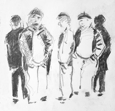cartoon of old french man with their hands in pockets