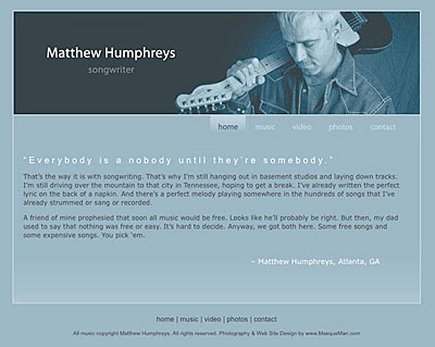Web Site for Matthew Humphreys, Atlanta Songwriter