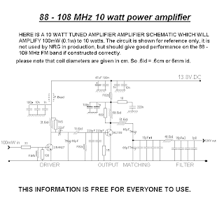 FM SCHEMATICS: 10 Watt RF Amplifier schematic for use on the 88 to 108
