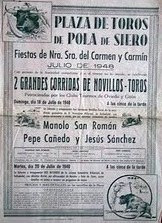 CARTEL TOROS  POLA DE SIERO (ASTURIAS) 1948