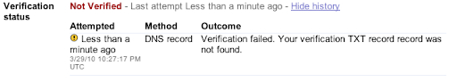 An error message warning about a failed DNS verification